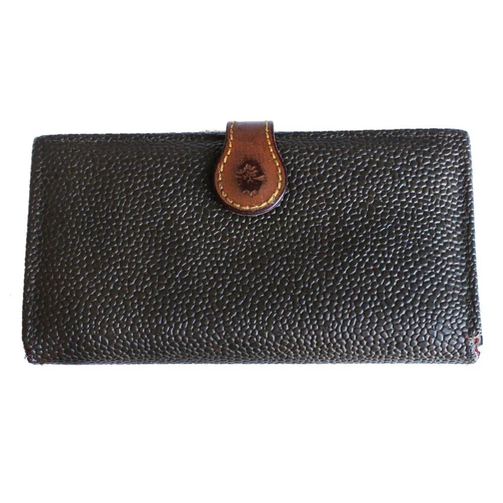 Mulberry Wallet Long Bifold Brown Caviar Leather Tan Leather Trim Vintage